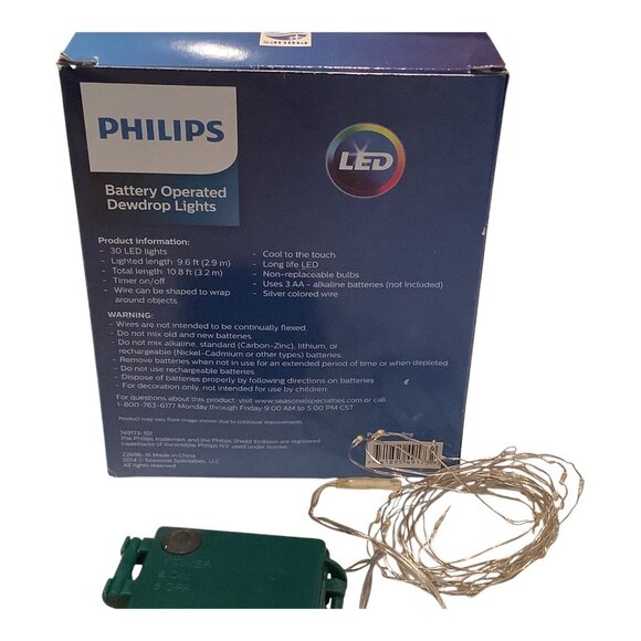 Philips Battery Operated Dewdrop Lights 30 LEDs Warm White Indoor Outdoor 9.6ft - Picture 6 of 6